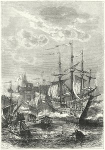 Hendrik VIII en de Engelse vloot landen in Calais