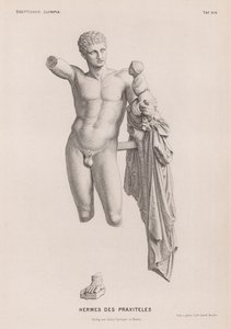 Hermes en de baby Dionysus, beeldhouwwerk toegeschreven aan Praxiteles opgegraven in Olympia, Griekenland door German School