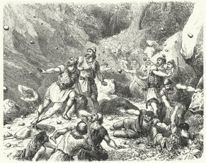 Vijandige ontvangst voor de Feniciërs in Tarsus (gravure) door German School