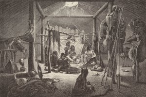 Hut van Noord-Amerikaanse indianenhoofd (gravure) door German School