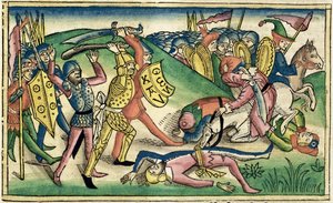 1 Koningen 15:16 Oorlog tussen Asa en Baësa, uit de Neurenbergse Bijbel (Biblia Sacra Germanaica) door German School