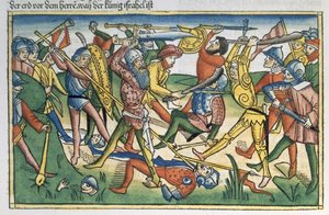 1 Samuel 28:1-2 De Filistijnen voeren oorlog tegen Israël, uit de Neurenbergse Bijbel (Biblia Sacra Germanaica) door German School