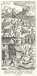 Illustratie uit een editie van 1645 van het satirische werk Wunderliche und Wahrhafftige Gesichte Philanders von Sittewald van de Duitse schrijver Johann Michael Moscherosch (litho)