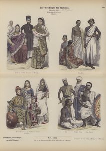 Indiase en Aziatische kleding (gekleurde gravure) door German School