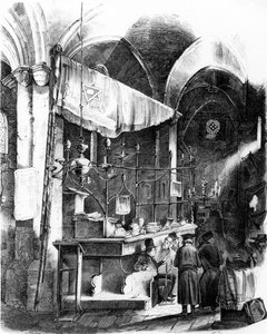 Interieur van de Altneuschule (Oude-Nieuwe Synagoge), Praag, 1852 door German School