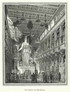 Interieur van het Parthenon, Athene, met het kolossale standbeeld van de Griekse godin Athena door German School