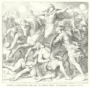 Jozua beveelt de zon stil te staan, Jozua, hfst. x, vers 12 (gravure) door German School
