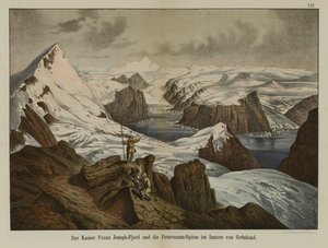 Kaiser Franz Joseph Fjord en Petermann Peak, Groenland (kleur litho)