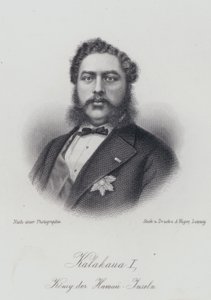 Kalakaua I, koning van de Hawaiiaanse eilanden (gravure) door German School
