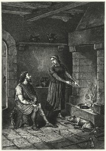 Koning Alfred en de verbrande taarten (gravure) door German School