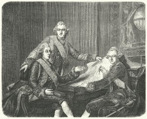 Koning Gustav III van Zweden in overleg met zijn broers Charles en Frederick Adolf door German School