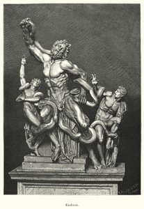Laocoön en zijn zonen, oude Griekse of Romeinse sculptuur opgegraven in Rome in 1506 (gravure) door German School