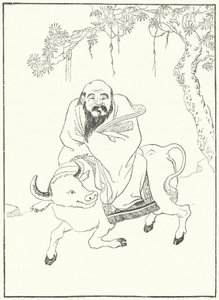 Laozi, oude Chinese filosoof, op een waterbuffel
