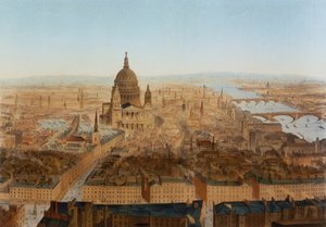 Londen: een vogelvlucht van St. Pauls en de rivier de Theems, uitgegeven door Carl Martin