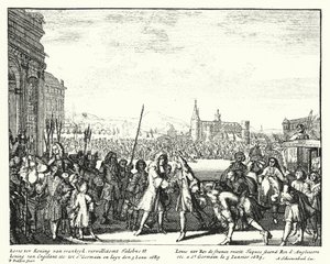 Lodewijk XIV van Frankrijk verwelkomt Jacob II van Engeland in ballingschap door German School