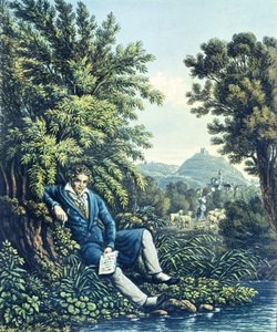Ludwig van Beethoven bij een rivier door German School