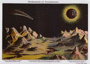 Maanlandschap, zonsverduistering en komeet van 1911 (kleurenlitho) door German School