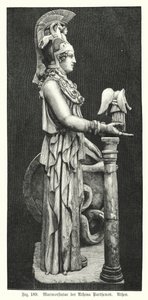 Marmeren standbeeld van de oude Griekse godin Athena, van het Parthenon, Athene (gravure) door German School