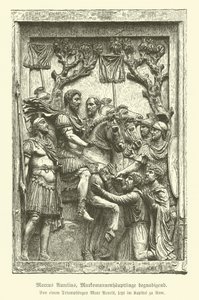 Marcus Aurelius vergeeft Marcomannische stamhoofden (gravure)