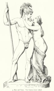 Mars en Venus, marmeren sculptuur door Italiaanse neoklassieke beeldhouwer Antonio Canova (gravure) door German School