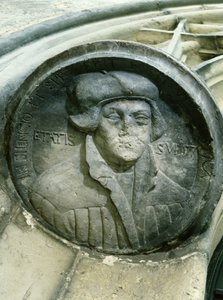 Maarten Luther op 57-jarige leeftijd met de Lutherroos, 16e eeuw door German School