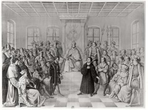 Maarten Luther voor Karel V (1500-58) op de Rijksdag van Worms, 16 april 1521, uit 