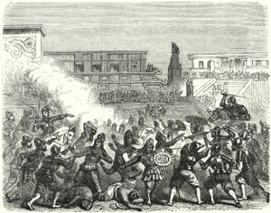 Bloedbad van Azteekse krijgers en edelen in Cholula door de Spaanse conquistadores van Hernan Cortes door German School