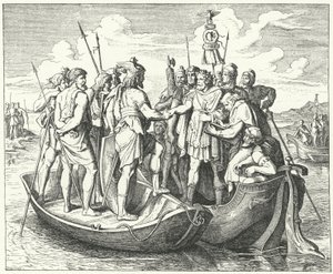 Ontmoeting van de Romeinse keizer Valens en de Visigotische koning Athanaric aan de Donau, 369