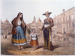 Mexicaanse familie op Plaza Santo Domingo, Mexico-Stad, ca. 1840
