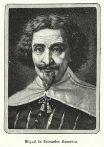 Miguel de Cervantes Saavedra, Spaanse romanschrijver (litho) door German School