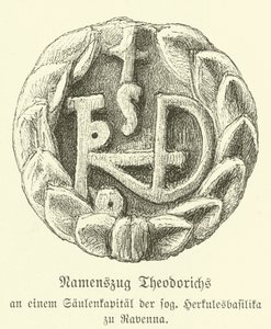 Monogram van Theoderik de Grote, koning van de Ostrogoten door German School