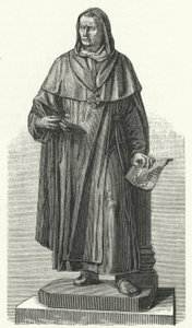 Monument voor de Duitse heilige Albertus Magnus op zijn geboorteplaats Lauingen, Beieren (gravure) door German School