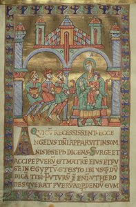 Ms. Czart. 1207, IV, fol.V v. Aanbidding der Wijzen, uit Het Evangeliarium van de Kathedraal van Plock, ca. 1075 door German School