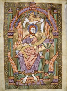 Ms Czart 1207 IV fol CXIXv St. Lucas de Evangelist, uit Het Evangeliarium van de Kathedraal van Plock, ca. 1075 door German School