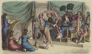 Muzikanten en dansers optreden voor de Farao in het Oude Egypte