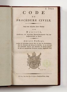 Napoleontische code van burgerlijke rechtsvordering voor de Franse departementen van de linker Rijnoever, geopend op de titelpagina, Keulen, 1809 door German School