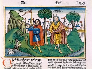 Numeri 2 De kampindelingen van de Israëlieten, uit de Neurenbergse Bijbel (Biblia Sacra Germanaica)