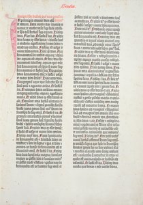 Openingspagina van het boek Genesis uit de Gutenberg Bijbel, gedrukt door Johannes Gutenberg (c.1400-68) en Peter Schoeffer (1425-1502) in Mainz, 1454-56