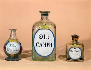 Farmaceutische potten voor Kamfer en Spiritus (glas)