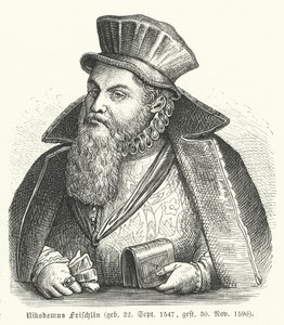 Philipp Nicodemus Frischlin, Duitse dichter en toneelschrijver (gravure) door German School