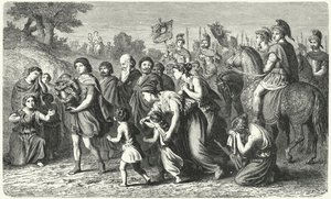 Polybius draagt de as van Philopoemen in een plechtige processie naar Megalopolis