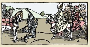 Paus Leo I ontmoet Attila en de Arrete - Barbarse invasies - Gravure uit 