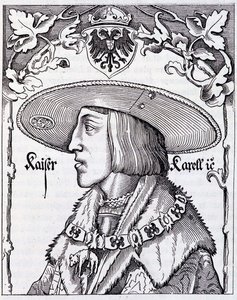 Portret van Karel V jong - gravure van een 16e-eeuwse Duitse prent
