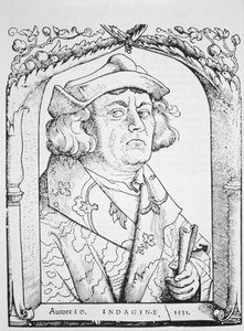 Portret van Johannes van Indagine, naar Hans Baldung Grien, uit Chiromantia door Ioannes ab Indagine, Straatsburg 1531, geïllustreerd in Geschiedenis van de Magie, gepubliceerd eind 19e eeuw