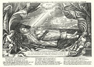 Portret van de overleden koning Gustavus Adolphus van Zweden (gravure)