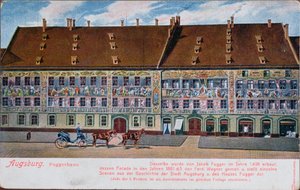 Ansichtkaart met de Fuggerhaus, Augsburg door German School