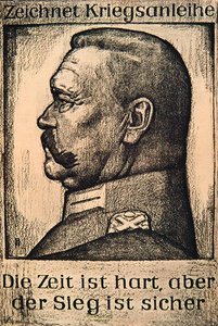 Poster met Hindenburg en reclame voor een Duitse 1e Wereldoorlog Lening