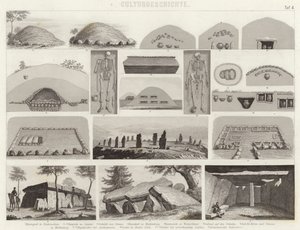 Prehistorische grafkamers. Illustratie voor Bilder-Atlas (gravure) door German School
