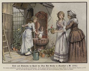 Prinsessen Louise en Frederica van Mecklenburg-Strelitz bij het huis van Frau Goethe in Frankfurt