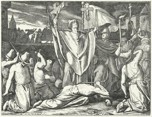 Processie van een geselbroederschap (gravure)